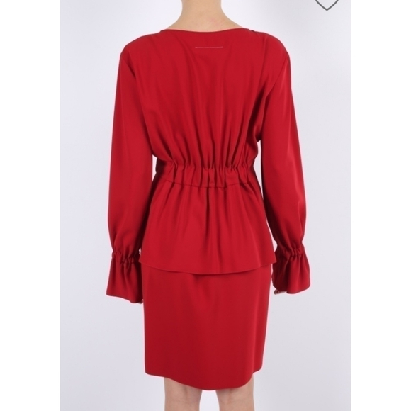 MM6 Maison Margiela Elastic Waist Dress 42 6 Red Flounce Sleeve - Picture 3 of 13